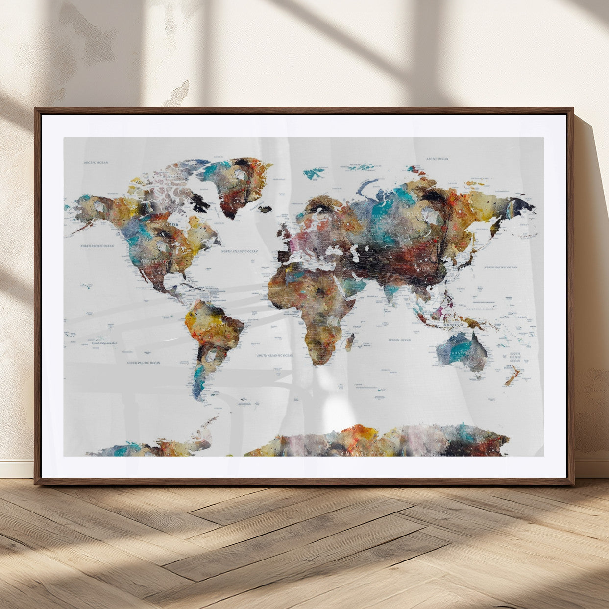 MGC-FP-36x24 - Push Pin World Map Canvas Print – Framed Wall Art for Couples to Track Their Travels – Anniversary