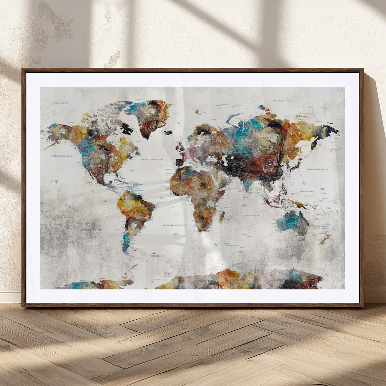MGC-FP-36x24 - Push Pin World Map Canvas Print – Framed Wall Art for Couples to Track Their Travels – Anniversary