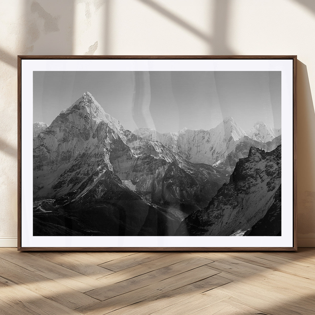 MGC-FP-36x24 - Everest Himalaya Mountain Peaks Black & White Triptych Canvas Art – Mountain Wall Decor, Everest
