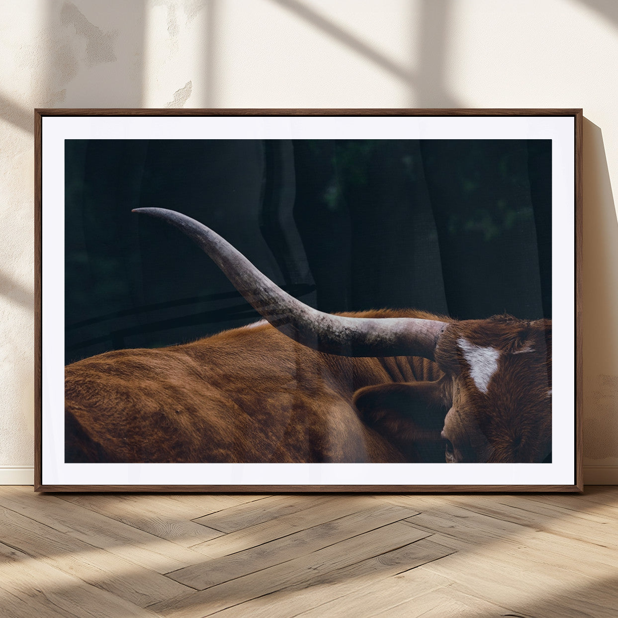 MGC-FP-36x24 - Texas Longhorn Bull Wall Art Canvas Print - Large Framed Canvas Wall Art, Farmhouse Cabin Wall