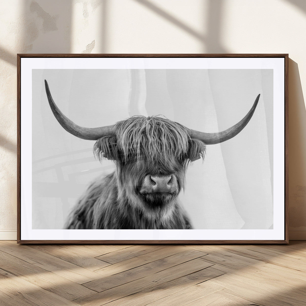 MGC-FP-36x24 - Scottish Highland Cow Cattle Art Print Wall Art Canvas Print for Farmhouse Decor, Framed Scottish