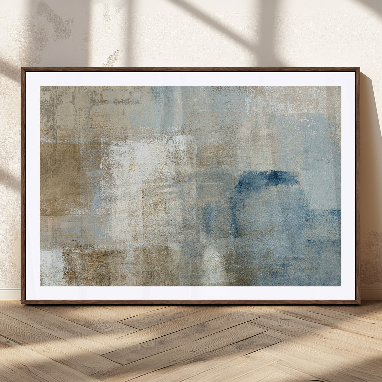 MGC-FP-36x24 - Abstract Blue and Beige Wall Art, Modern Minimalist Canvas Print Set, Giclee Textured Art, Large