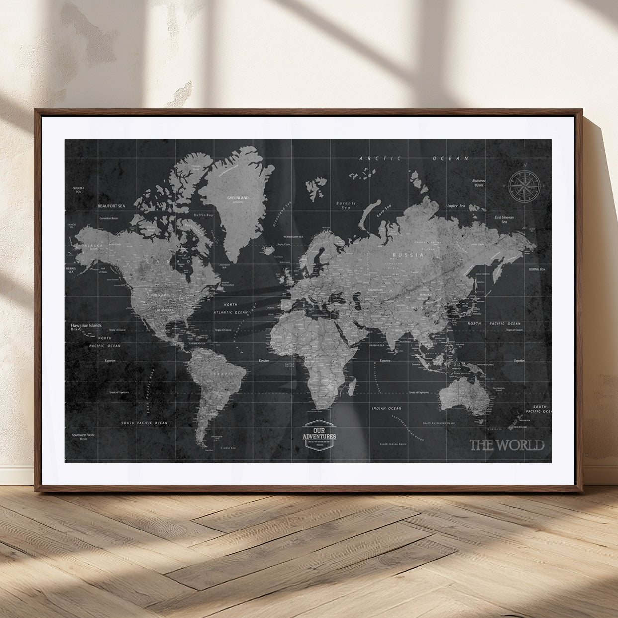 MGC-FP-36x24 - Push Pin World Map Canvas Print – Framed Wall Art for Couples to Track Their Travels – Anniversary