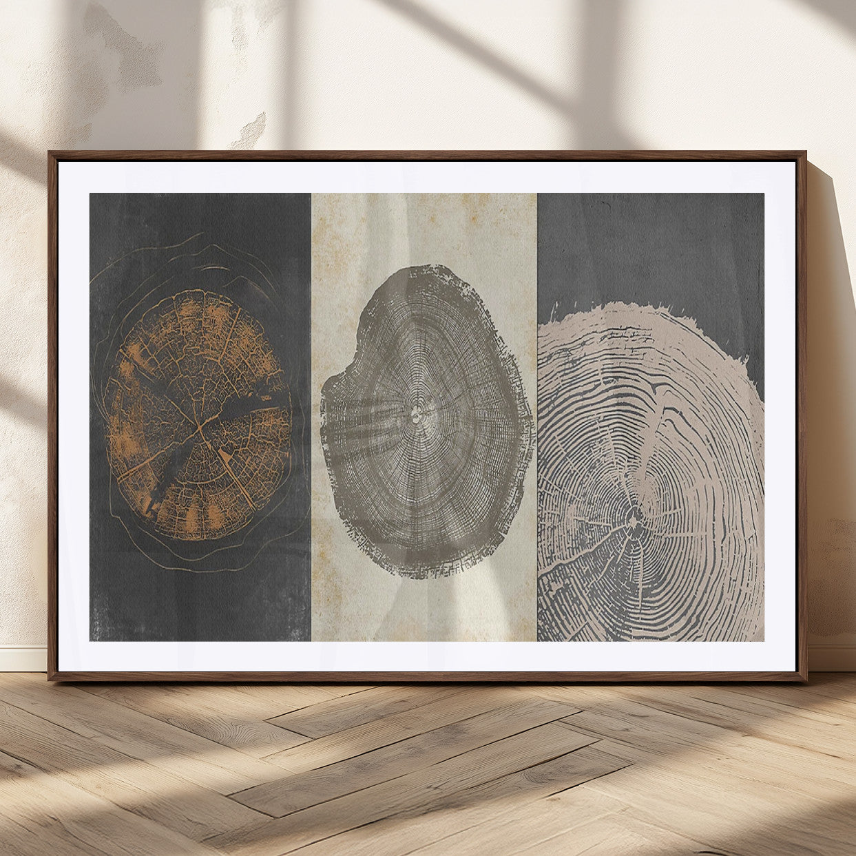 MGC-FP-36x24 - Boho Tree Ring Wall Art, Modern Minimalist Wood Grain Canvas, Tree Slice for Rustic Decor, Farmhouse
