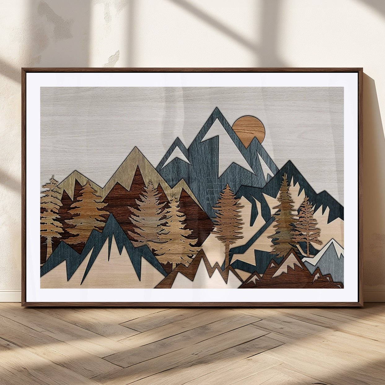 MGC-FP-36x24 - Woodland Mountain Landscape Triptych, Giclee Canvas Art for Modern Home, Rustic Wooden Nature Wall