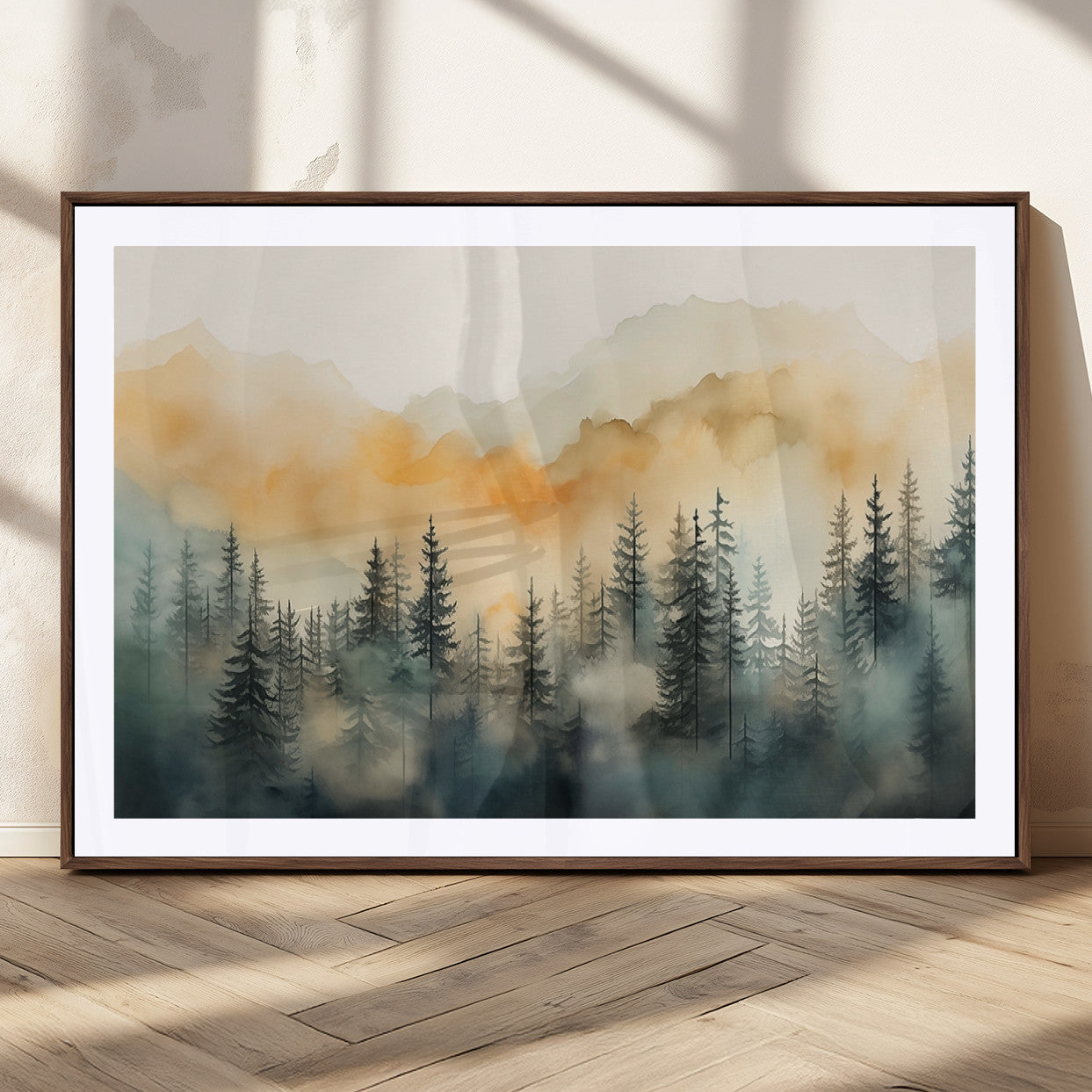 34155-MGC-FP-36x24_Walnut-Abstract Forest Print - Mountain Wall Art | Autumn Landscape Canvas Print for Living Room, Bedroom, or Office | Large Wall Art Decor
