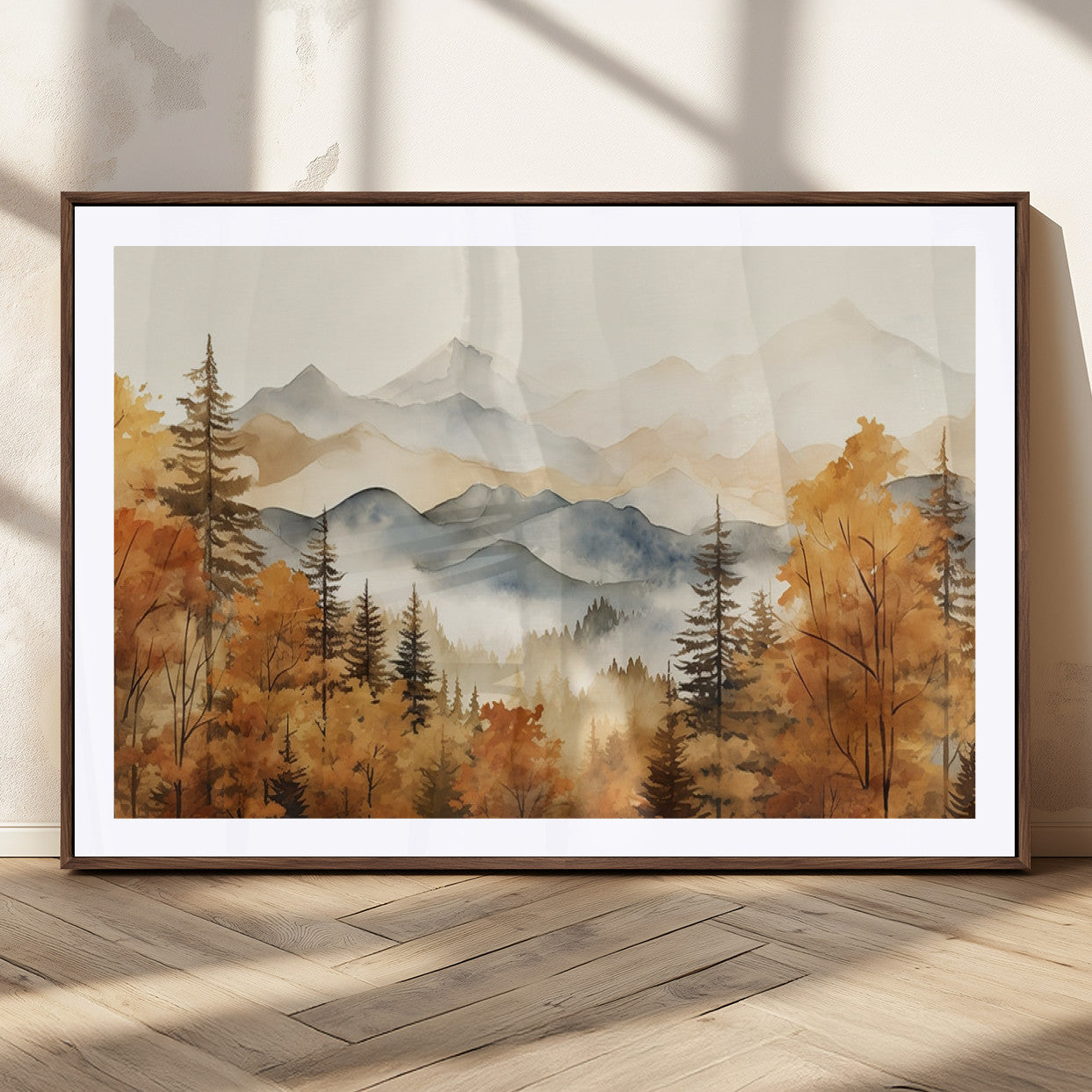 MGC-FP-36x24 - Golden Autumn Forest Wall Art Canvas | Mountain Landscape Canvas Print for Living Room or Bedroom |