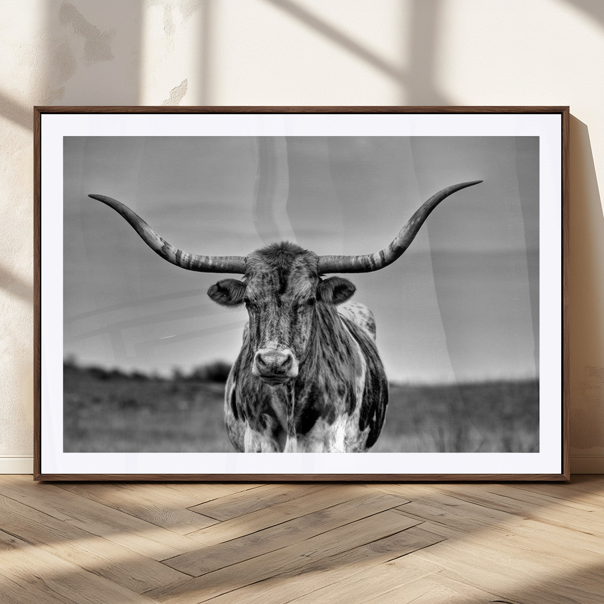 70836-MGC-FP-36x24_Walnut-Texas Longhorn Cow Wall Art, Texas Longhorn Canvas, Cattle Canvas Print