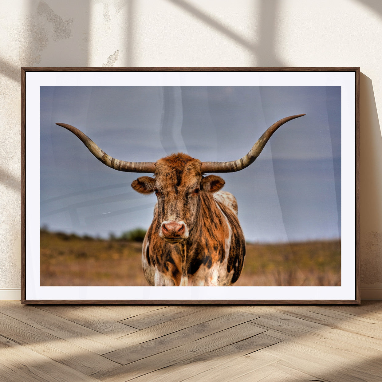 18594-MGC-FP-36x24_Walnut-Texas Longhorn Wall Art Print, Framed Longhorn Cow Wall Art