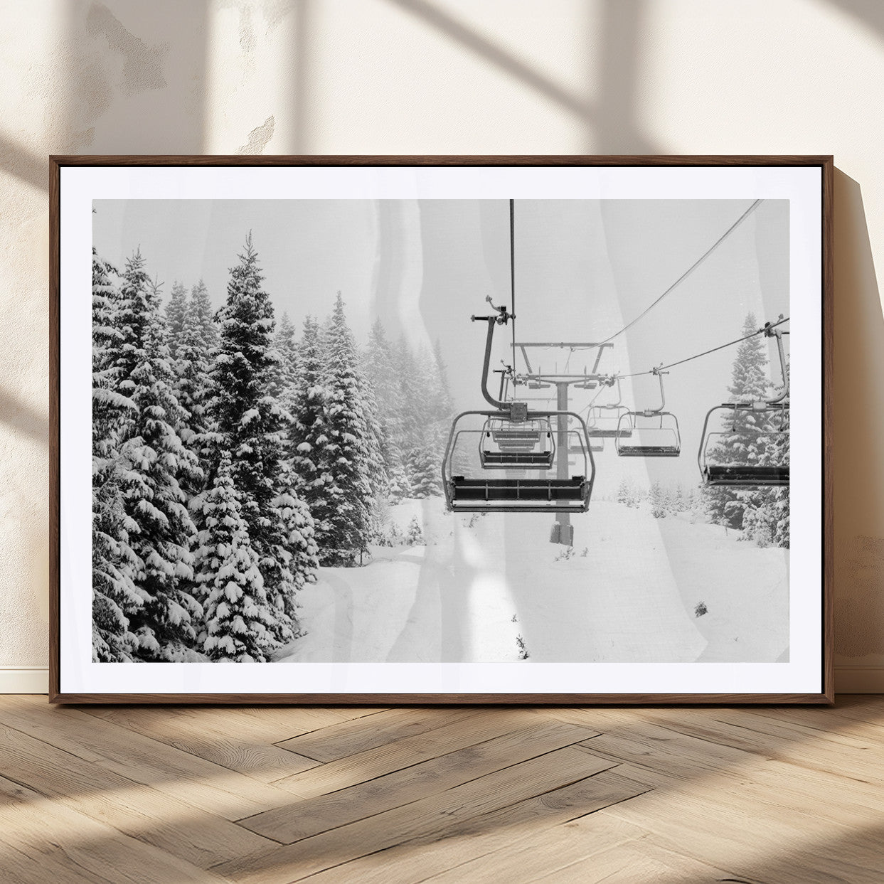 MGC-FP-36x24 - Winter Forest Wall Art Canvas Print, Framed Snowy Forest Art Picture Print, Winter Ski Lift Perfect