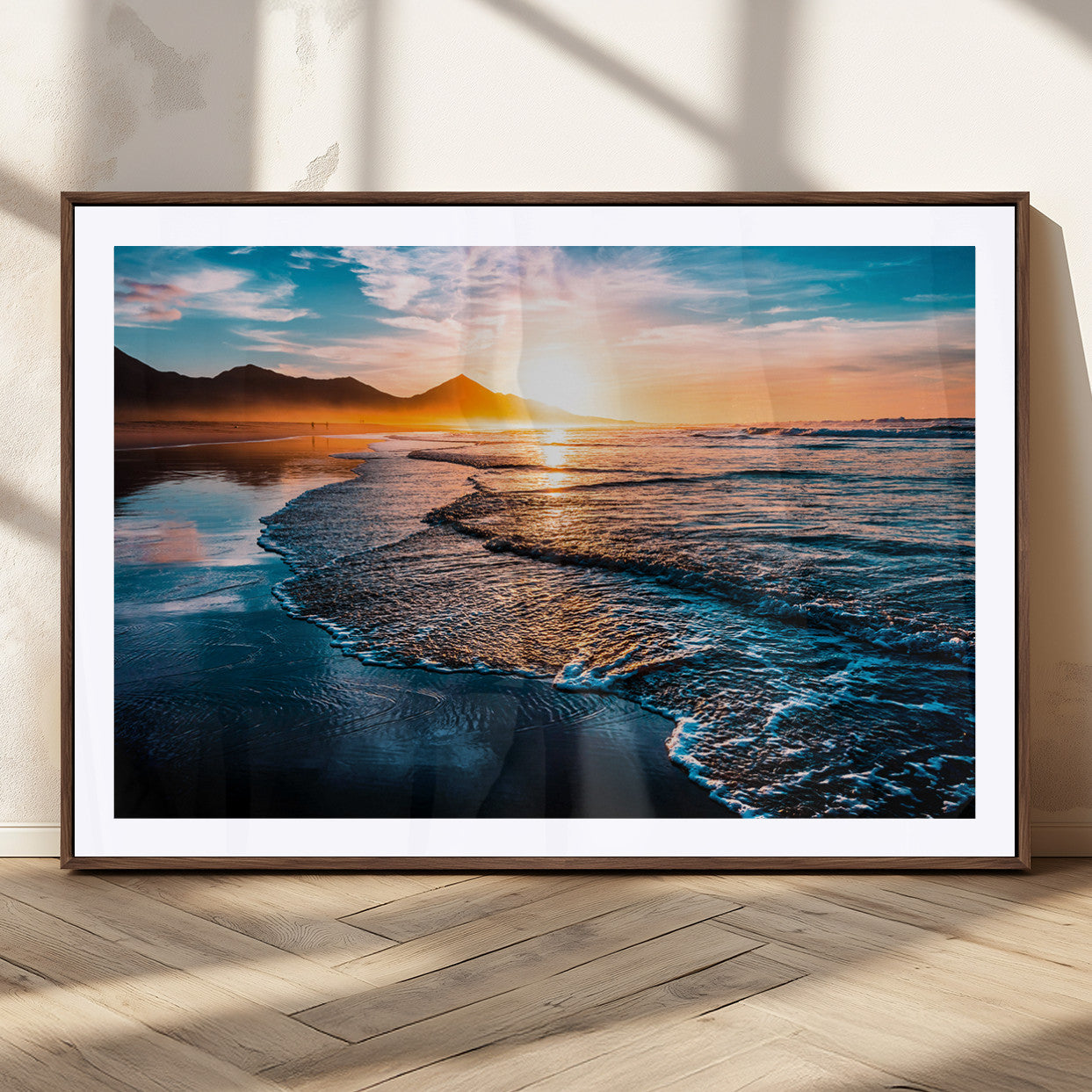 MGC-FP-36x24 - Beach Ocean Sunset on the Sea Wall Art Canvas, Beach Ocean Sunset Canvas Print