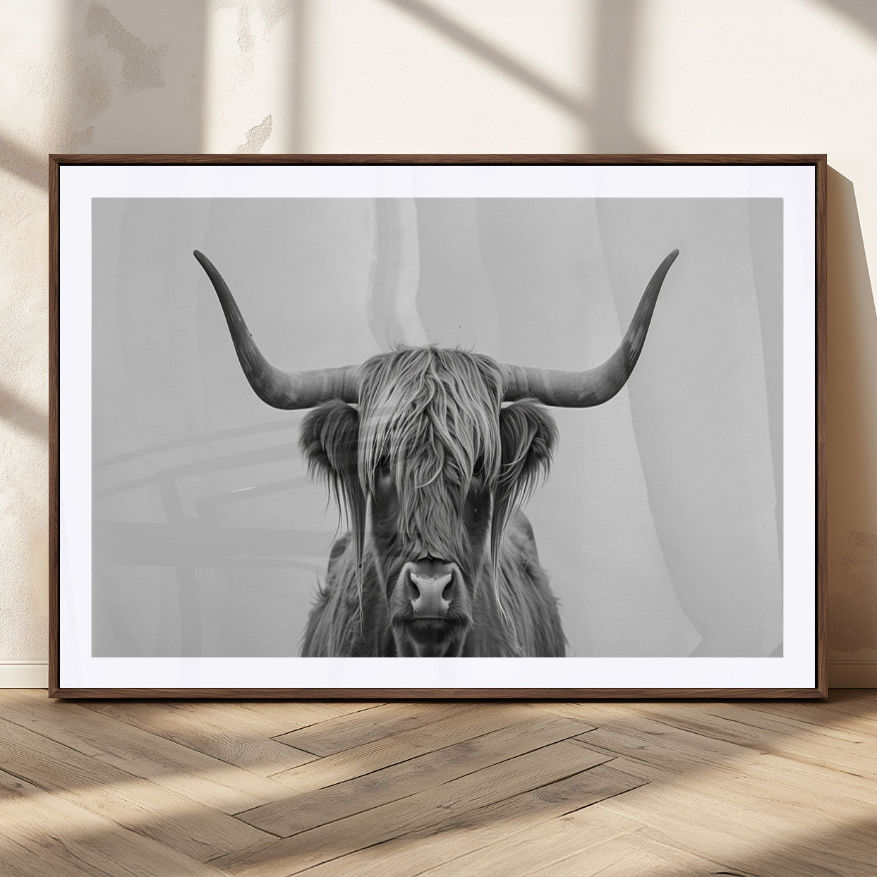 35820-MGC-FP-36x24_Walnut-Farmhouse Longhorn Wall Art Canvas Print, Longhorn Texas Wall Art Canvas Print