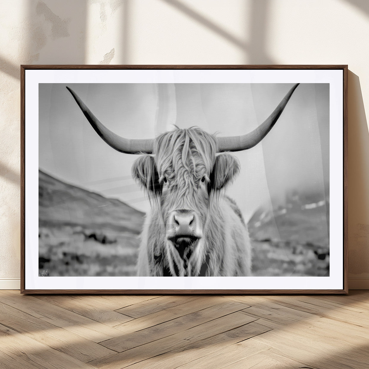 80564-MGC-FP-36x24_Walnut-Scottish Cow Wall Art Canvas Print