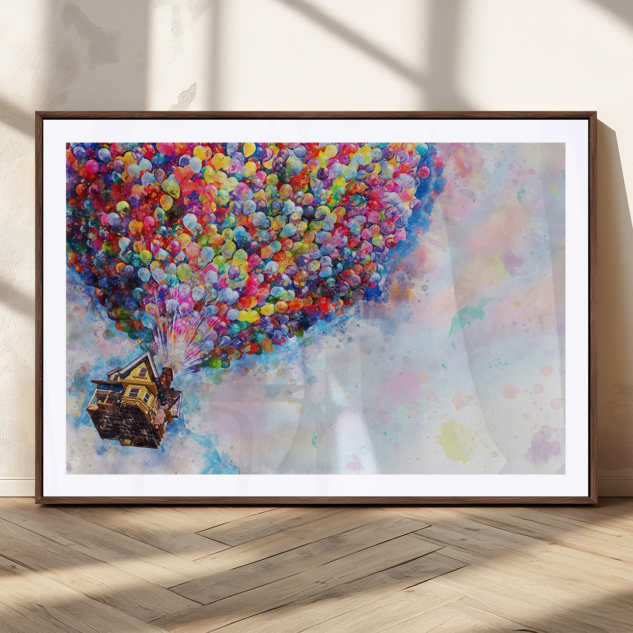 MGC-FP-36x24 - Don't Look Up Movie Canvas Wall Art - Vibrant Floating House and Balloons Scene, Tribute to Iconic