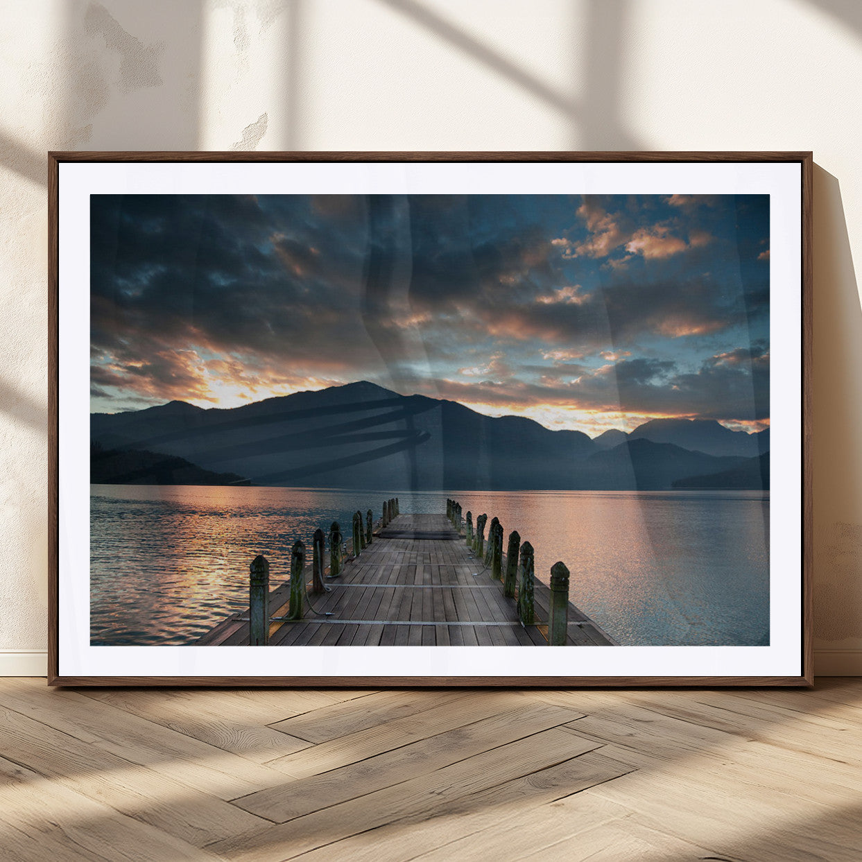 MGC-FP-36x24 - Mountain Lake Wood Pier Canvas Wall Art Nature Lake Print
