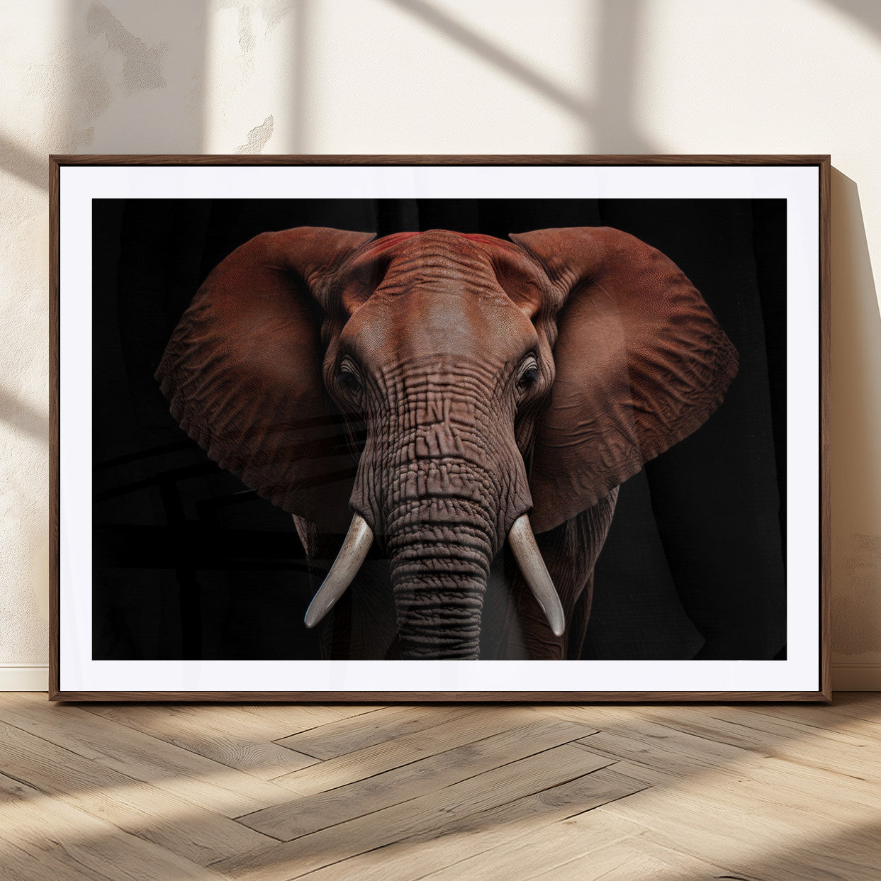 21941-MGC-FP-36x24_Walnut-Wild Elephant Wall Art Canvas Print, Africa Savannah Wild Animal Wall Decor Print