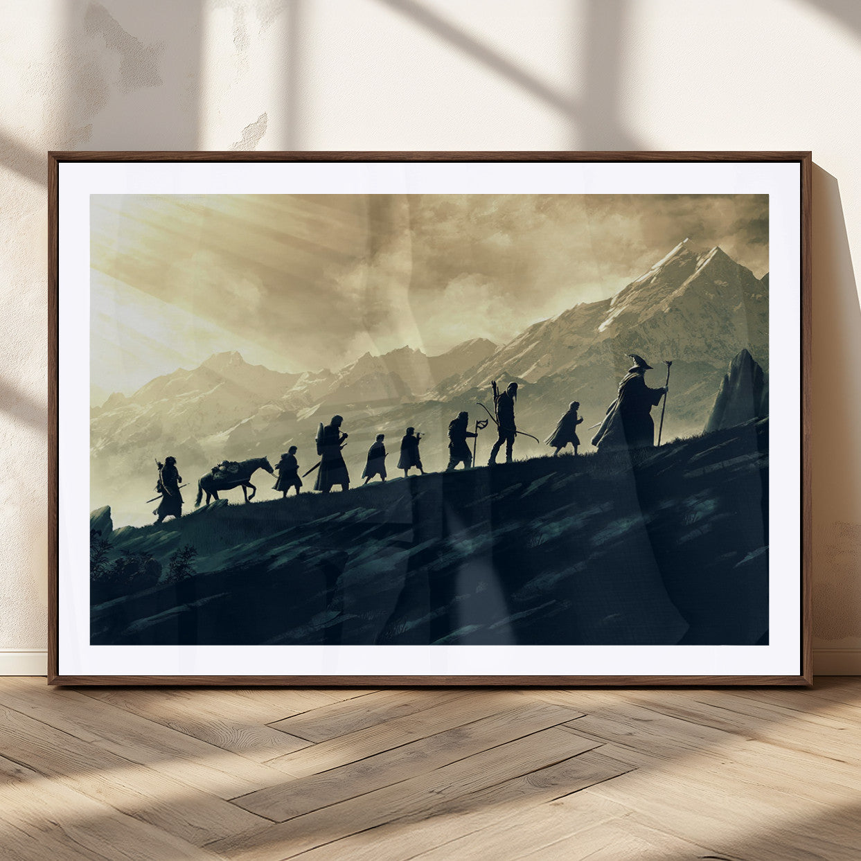 41574-MGC-FP-36x24_Walnut-Lord of the Rings Silhouette Wall Art Capturing the Epic Quest Through Middle-Earth - The