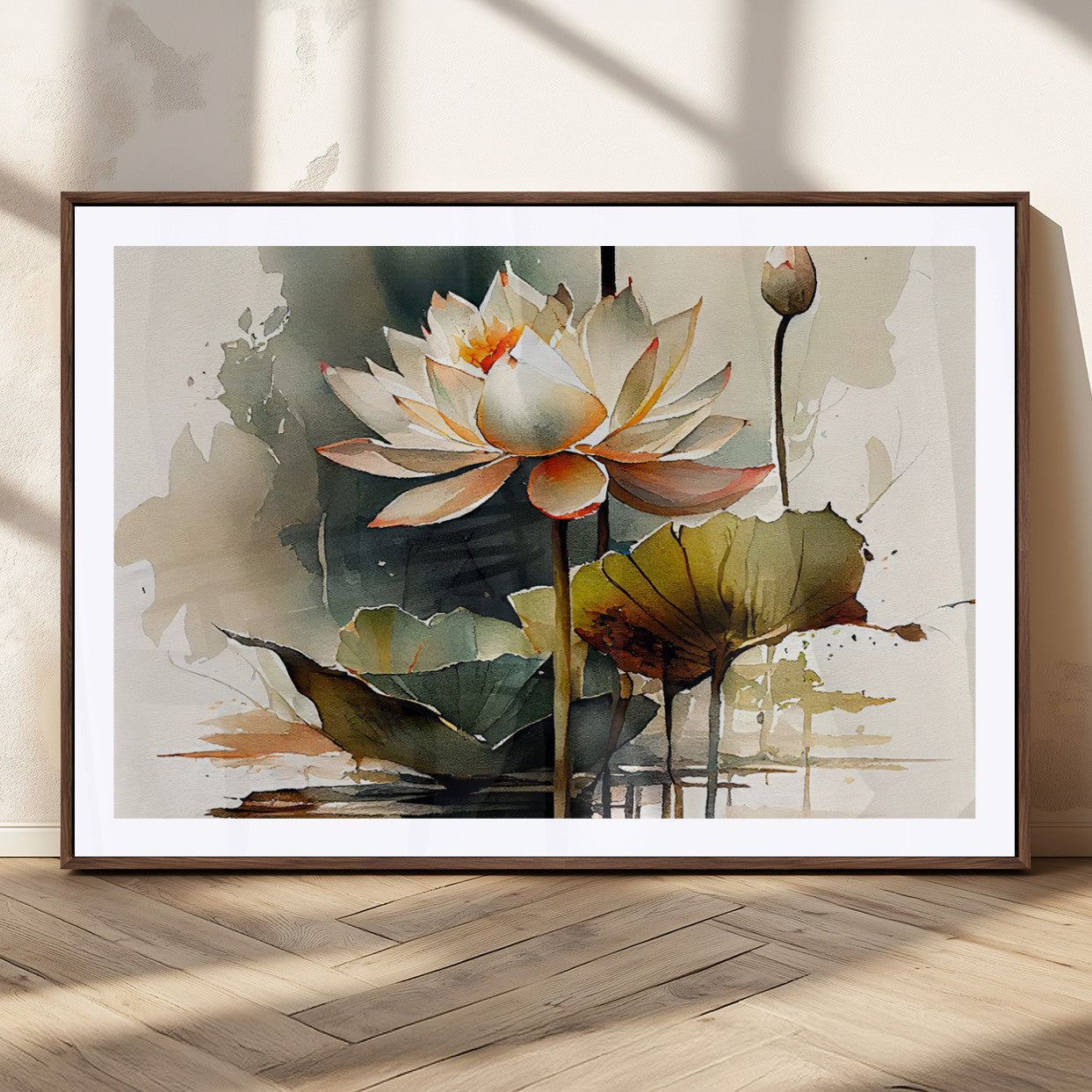 MGC-FP-36x24 - Lotus Flower Watercolor Canvas Print – A Symbol of Serenity and Growth, Captured in Soft Watercolors