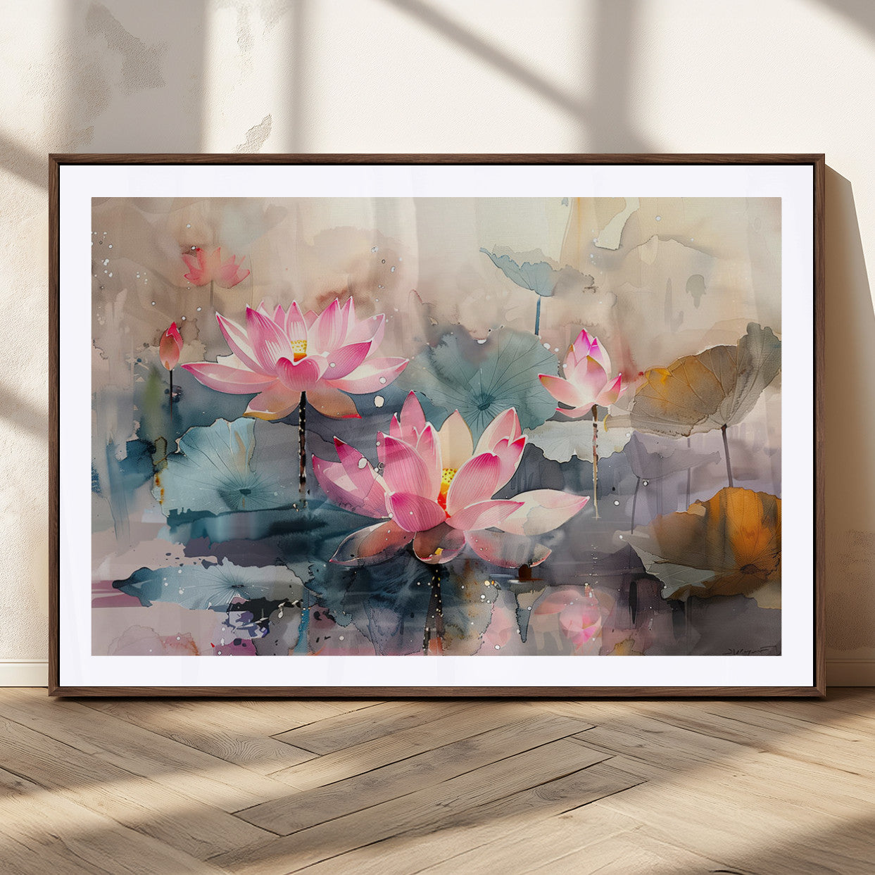 MGC-FP-36x24 - Lotus Flower Wall Art | 3-Panel Giclee Canvas Print of Pink Lotus Blossoms for Living Room, Bedroom,