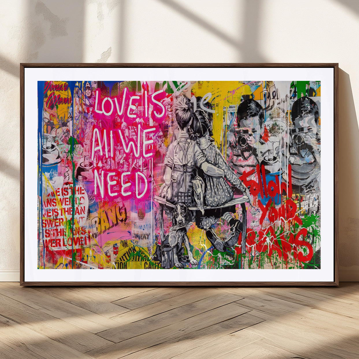 MGC-FP-36x24 - Follow Your Dreams & Love is All We Need Graffiti Street Art Triptych | Colorful Urban Wall Art