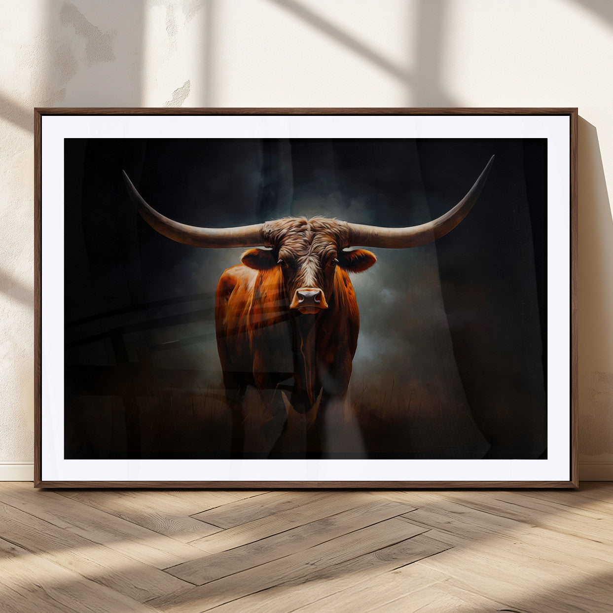 MGC-FP-36x24 - Abstract Texas Longhorn Wall Art Print | 3-Panel Large Texas Longhorn Canvas Print for Living Room,