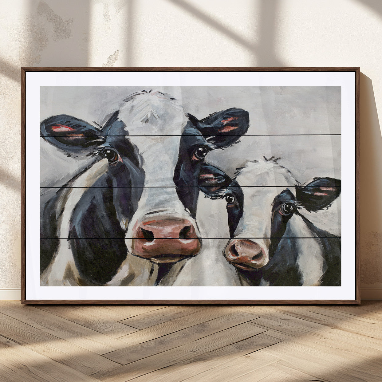 28934-MGC-FP-36x24_Walnut-Vintage Baby and Mom Cattle Wall Art Canvas Print