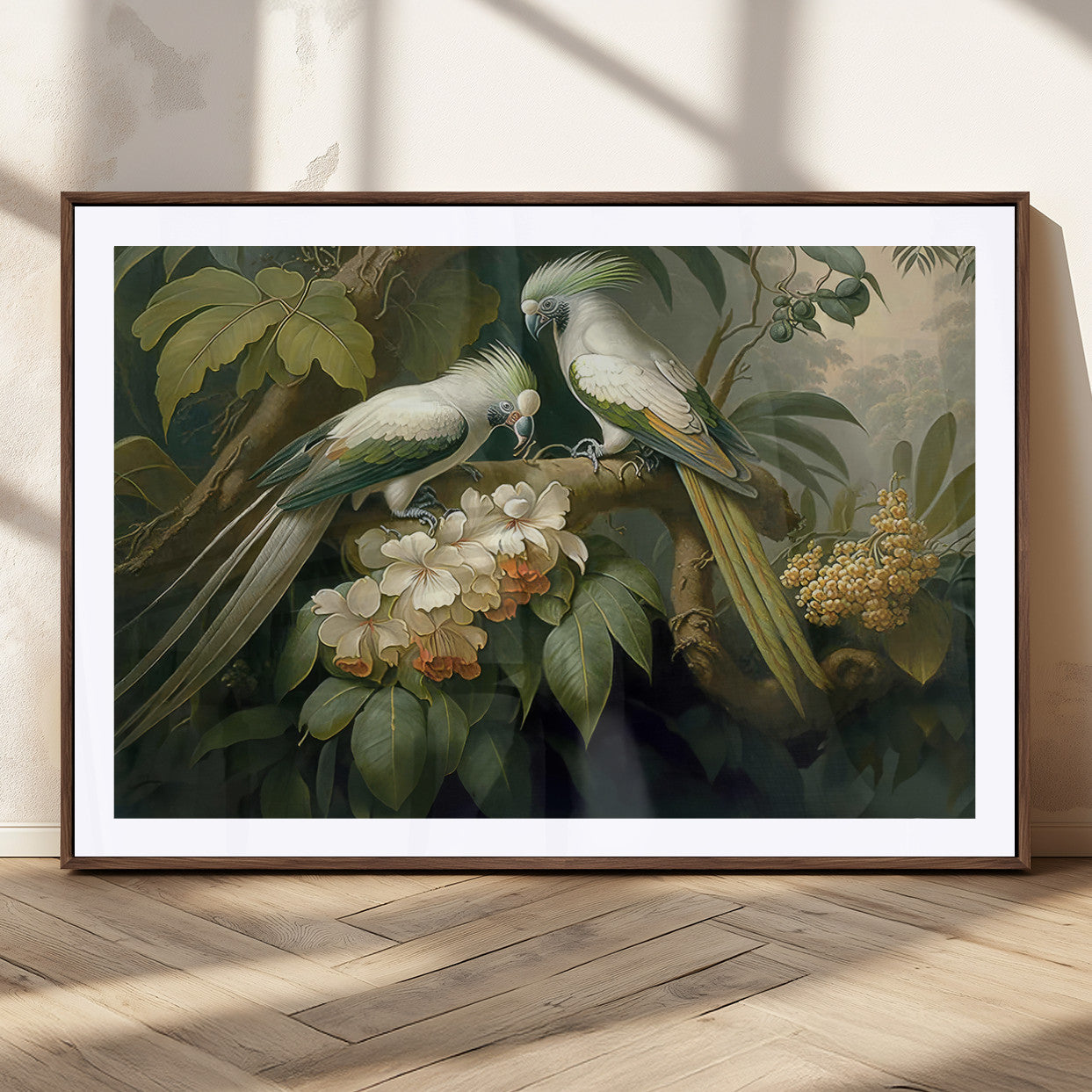 84047-MGC-FP-36x24_Walnut-Tropical Paradise Print Wall Art Stunning Artwork of a Parrot in a Lush Forest with Beautiful