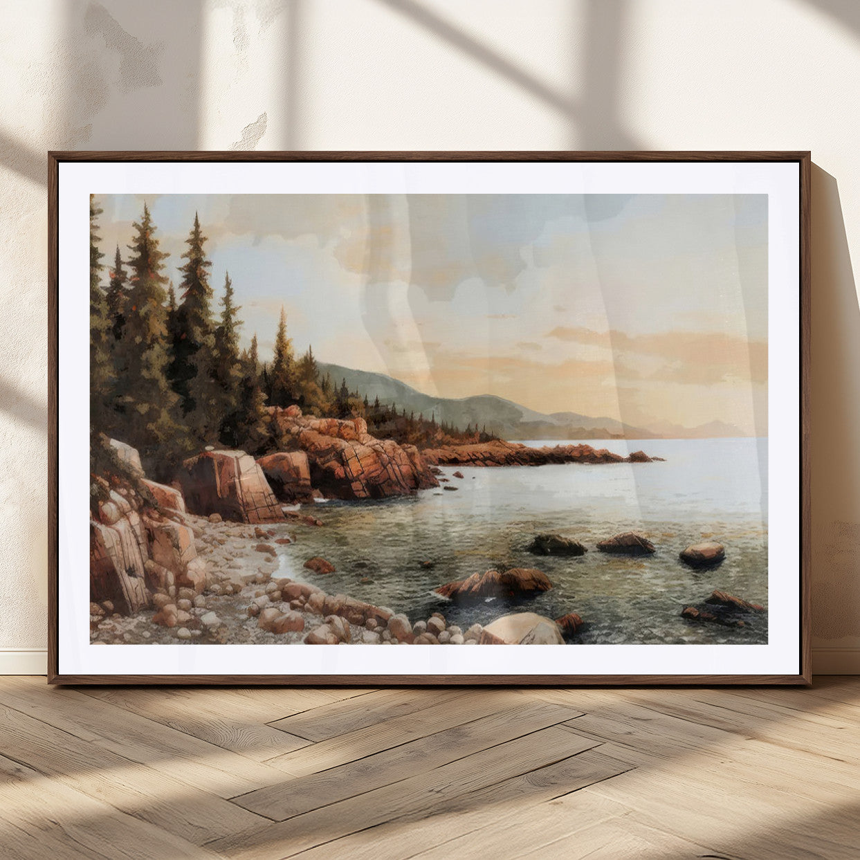 77145-MGC-FP-36x24_Walnut-Serene Coastal View of Acadia National Park Wall Art - Stunning 3-Panel Wall Art Canvas Print,