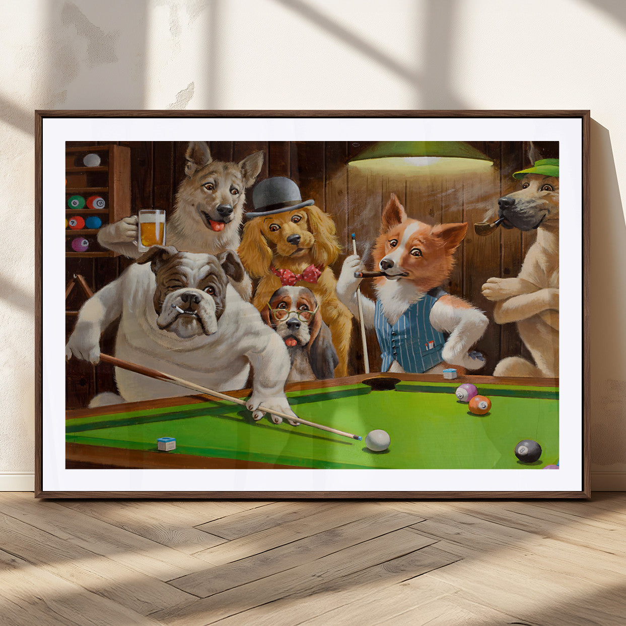 MGC-FP-36x24 - Dogs Playing Pool Canvas Wall Art Funny Gifts Dog Print