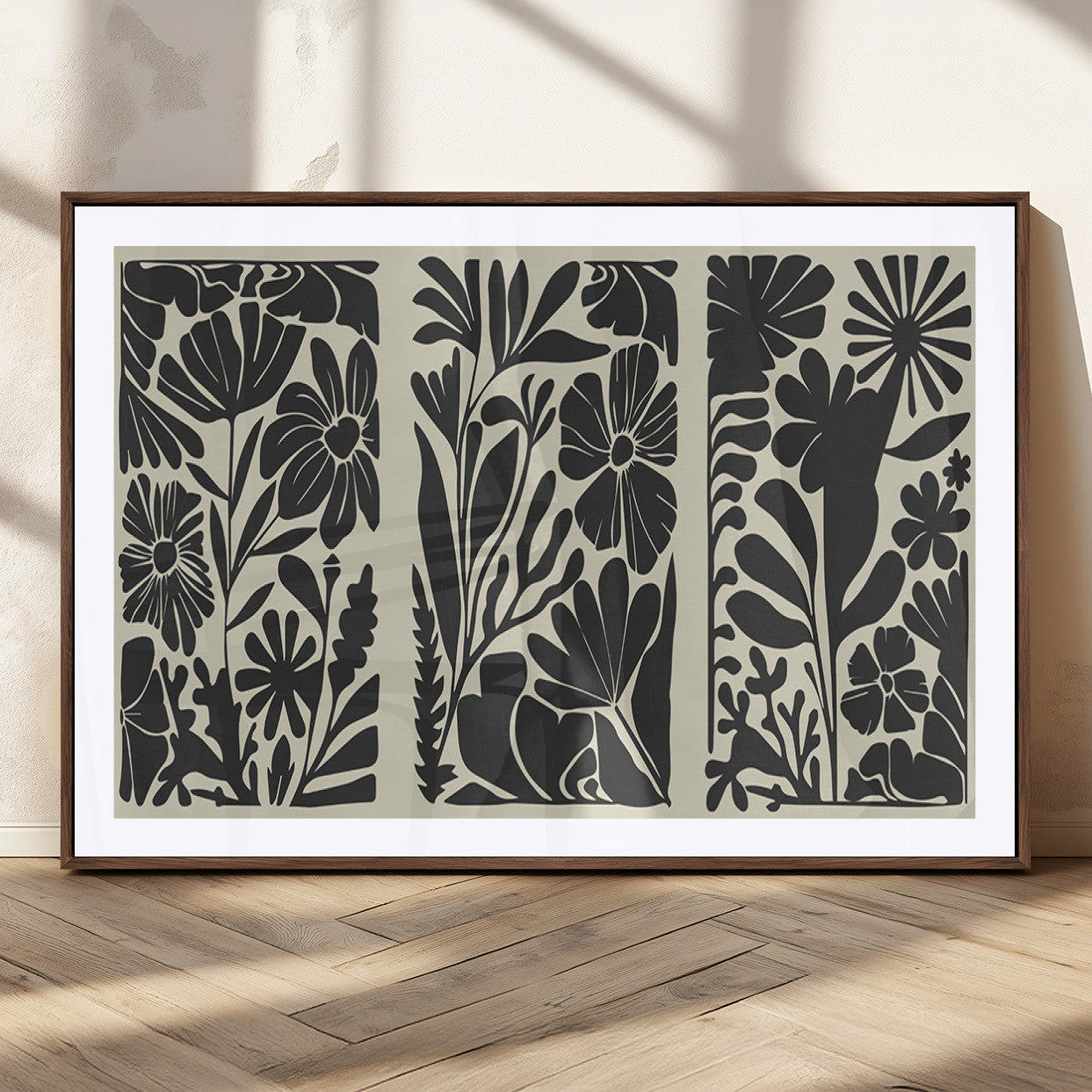 MGC-FP-36x24 - Modern Botanical Wall Art - Floral Black and White Canvas Print, Framed, Ready to Hang