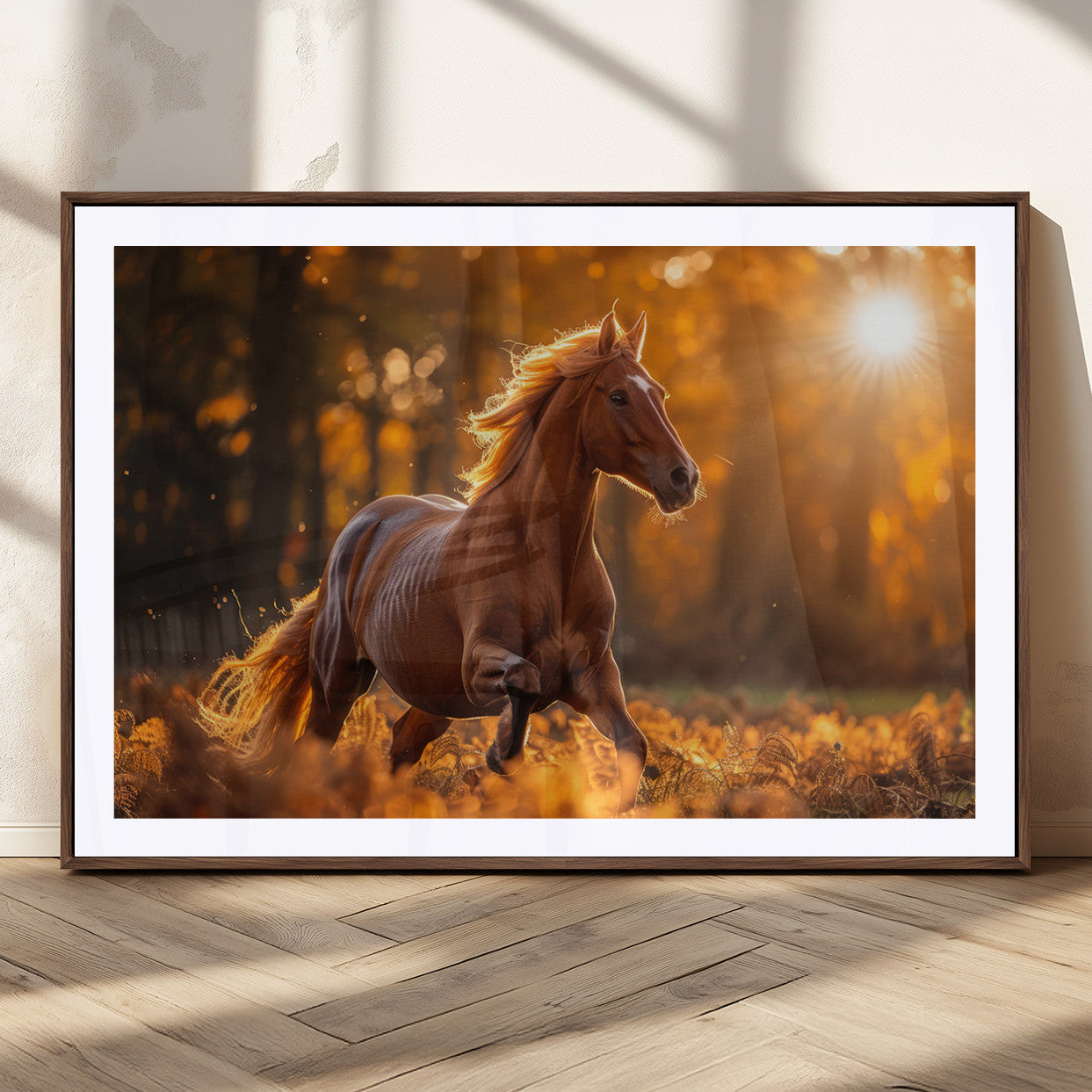 92144-MGC-FP-36x24_Walnut-Running Horse Sunset Forest Wall Art Canvas Print