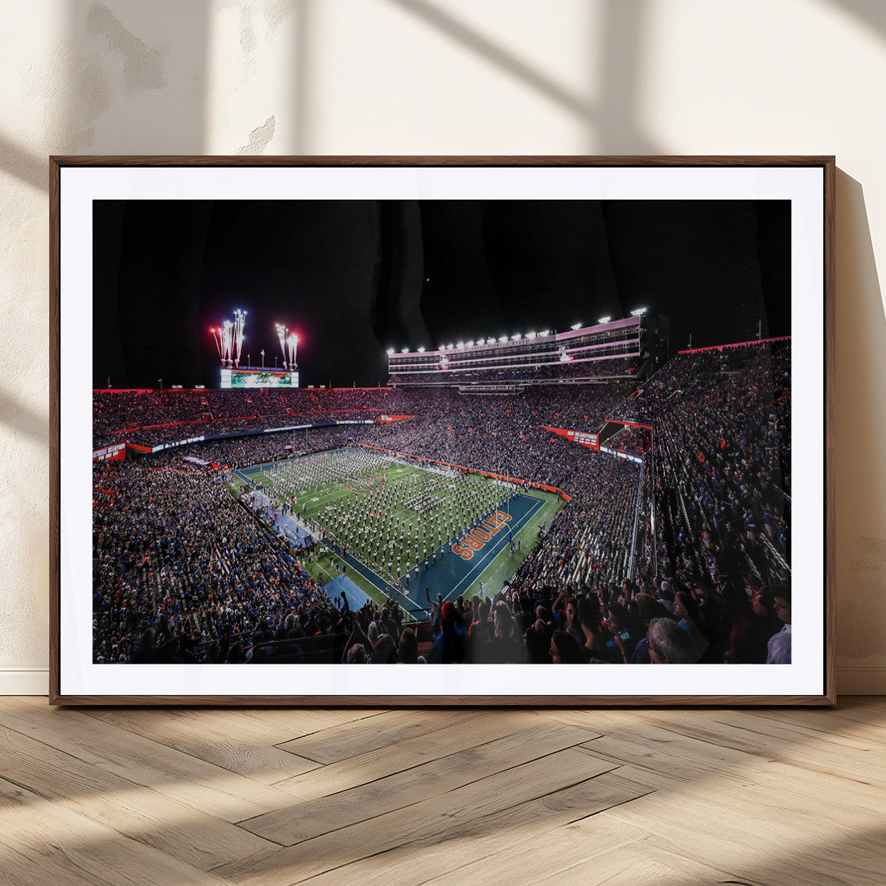 MGC-FP-36x24 - Ben Hill Griffin Stadium Night Game Triple Canvas Wall Art - Florida Gators Football Match