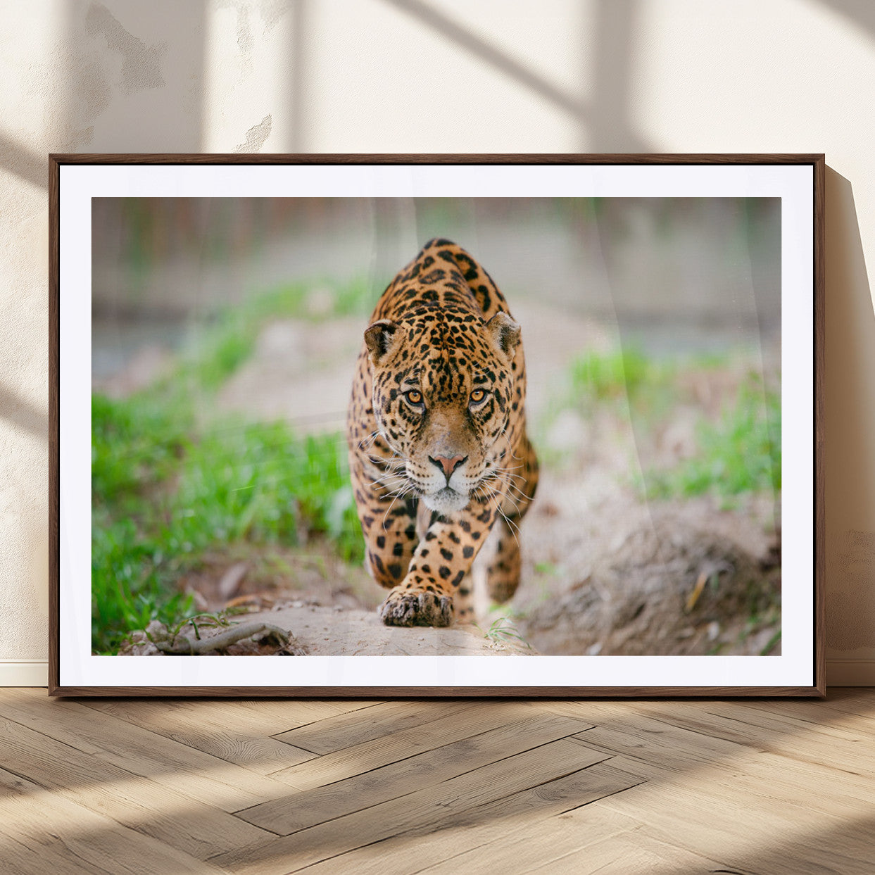 75066-MGC-FP-36x24_Walnut-Leopard on the Prowl - Stunning Large Framed Leopard Wall Art Canvas Wall Art for Living Room,