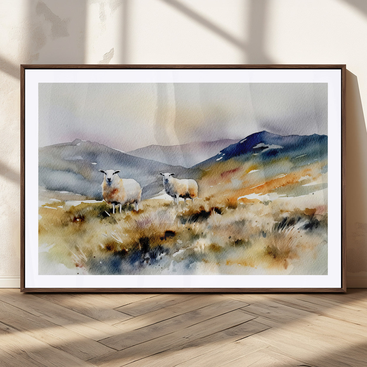 58145-MGC-FP-36x24_Walnut-Watercolor Sheep for Farmhouse Decor Wall Art Canvas Print, Mountain Wall Art Print
