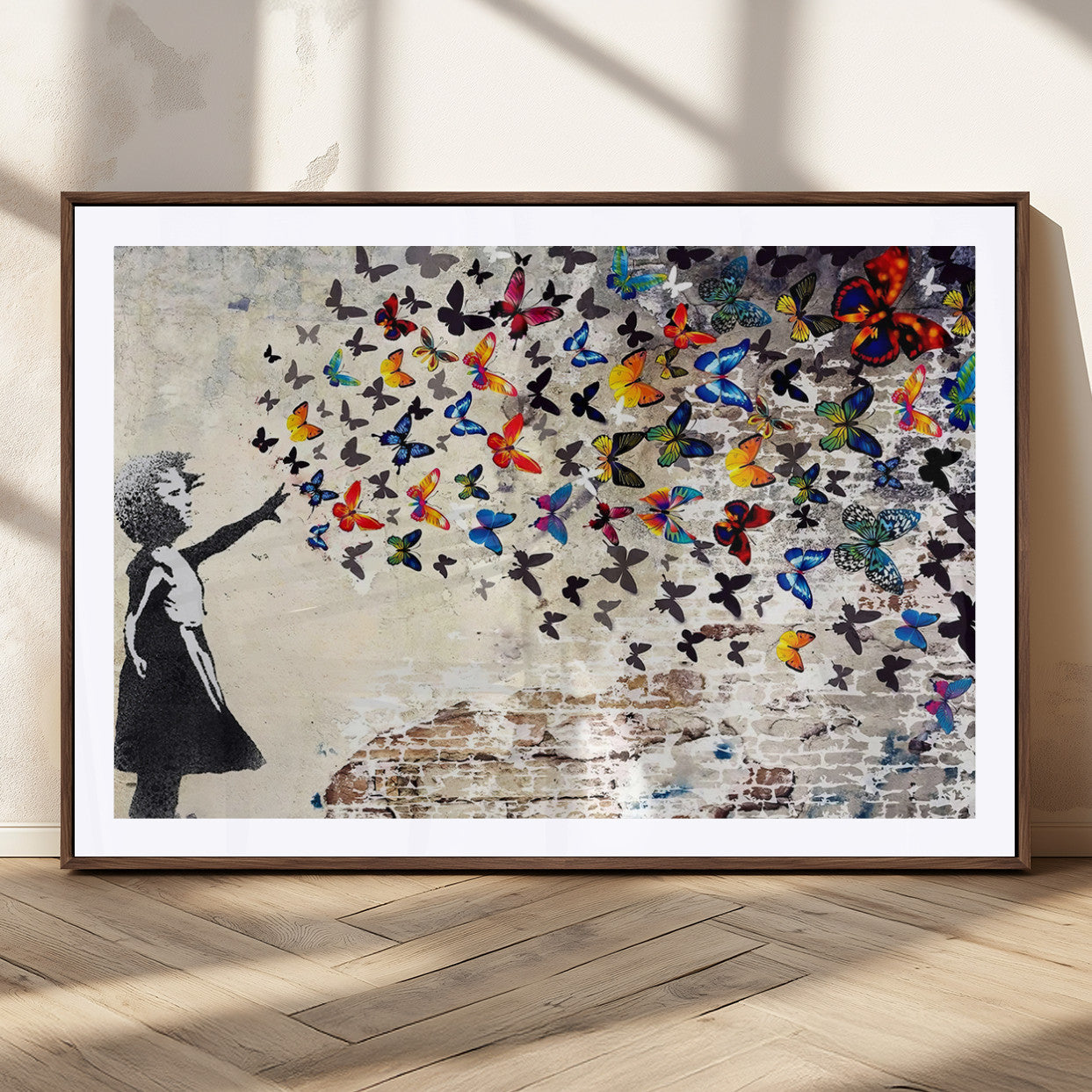 MGC-FP-36x24 - Banksy Graffiti Wall Art Canvas Print: Girl Releasing Vibrant Butterflies – Ready to Hang
