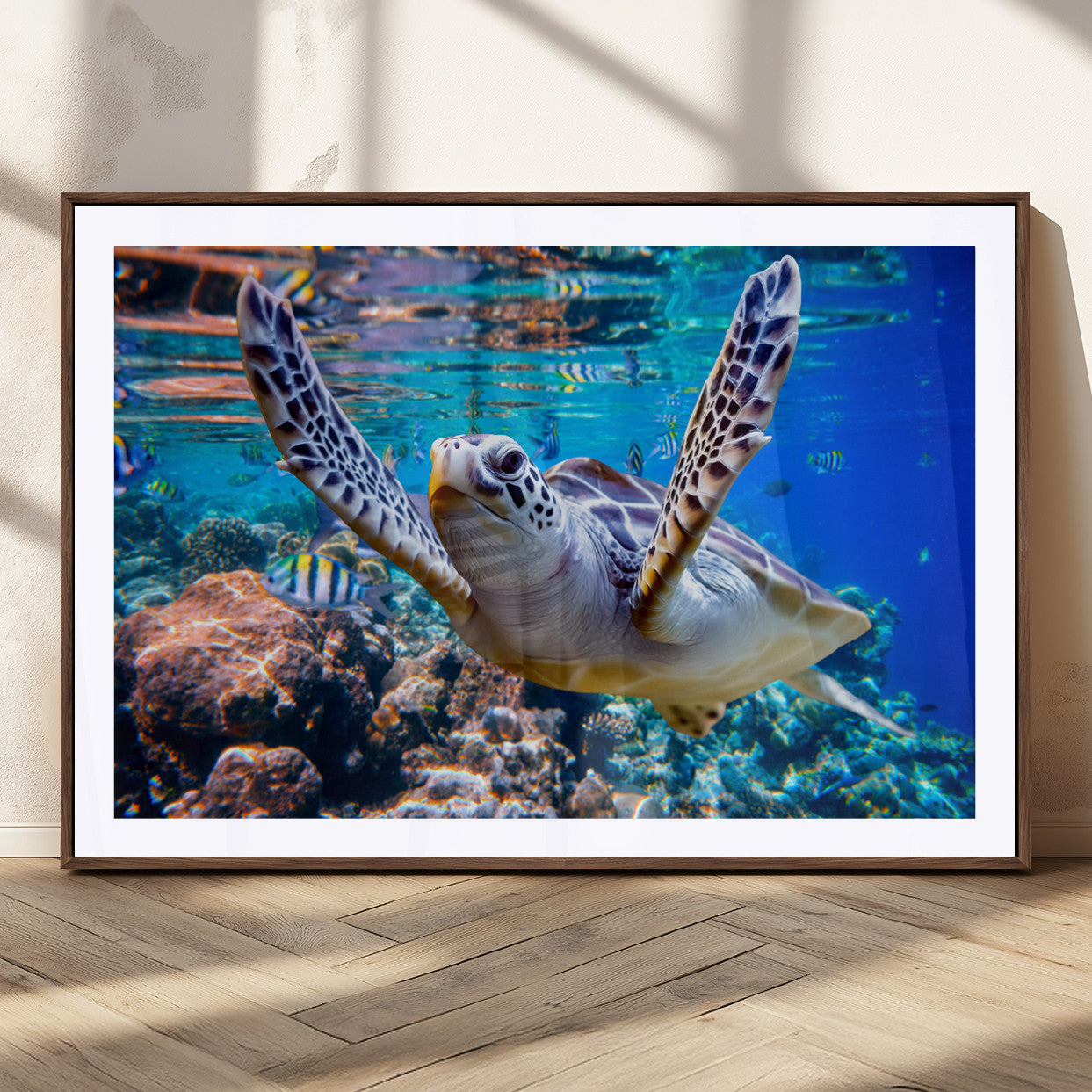 MGC-FP-36x24 - Underwater Sea Turtle Wall Art Canvas Print – Vibrant Ocean Coral Reef Décor, Ready to Hang