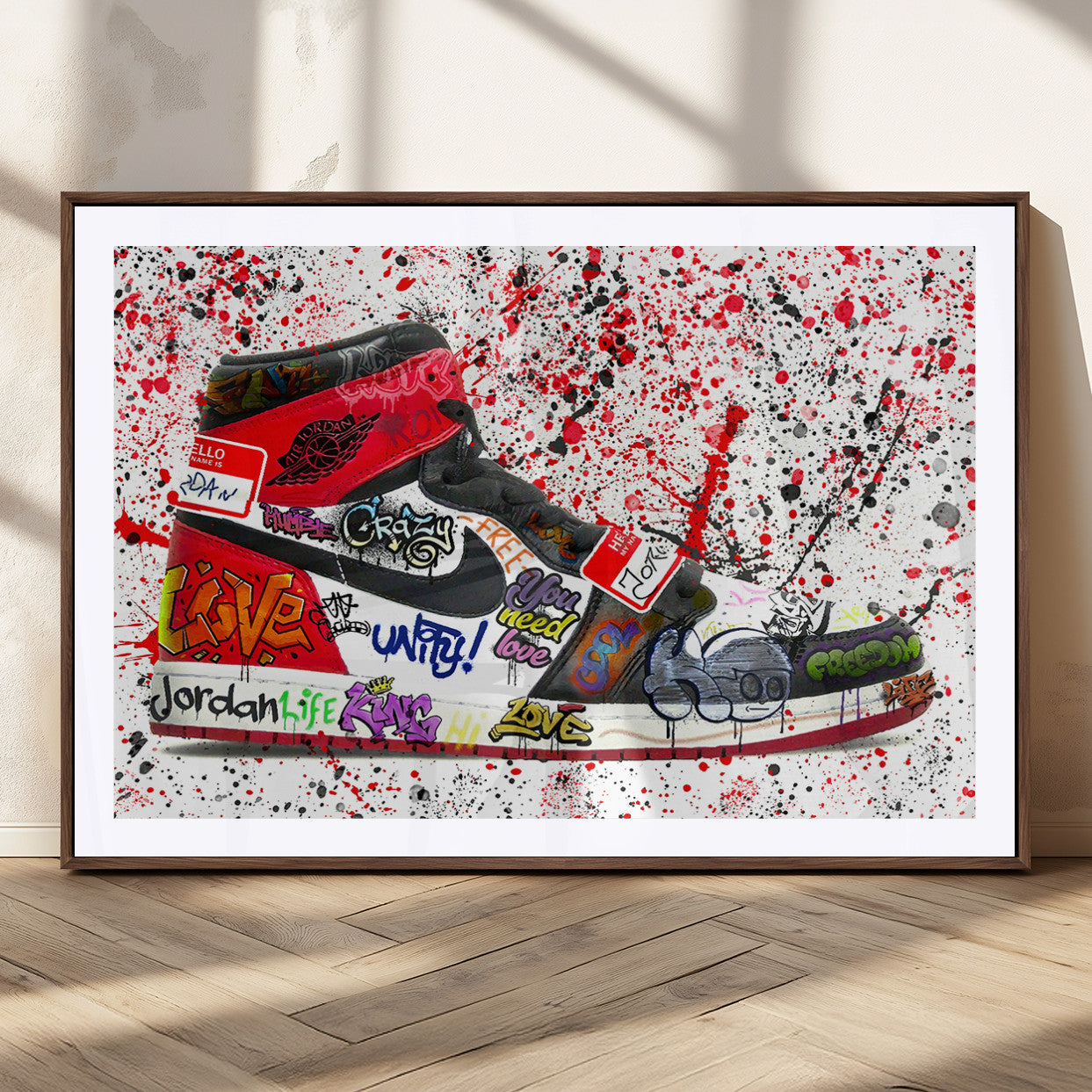 MGC-FP-36x24 - Jordan Shoes Graffiti Wall Art Canvas Print- Jordan Graffiti Canvas Wall Art - Framed Perfect for Sneaker heads and Urban Art Lovers