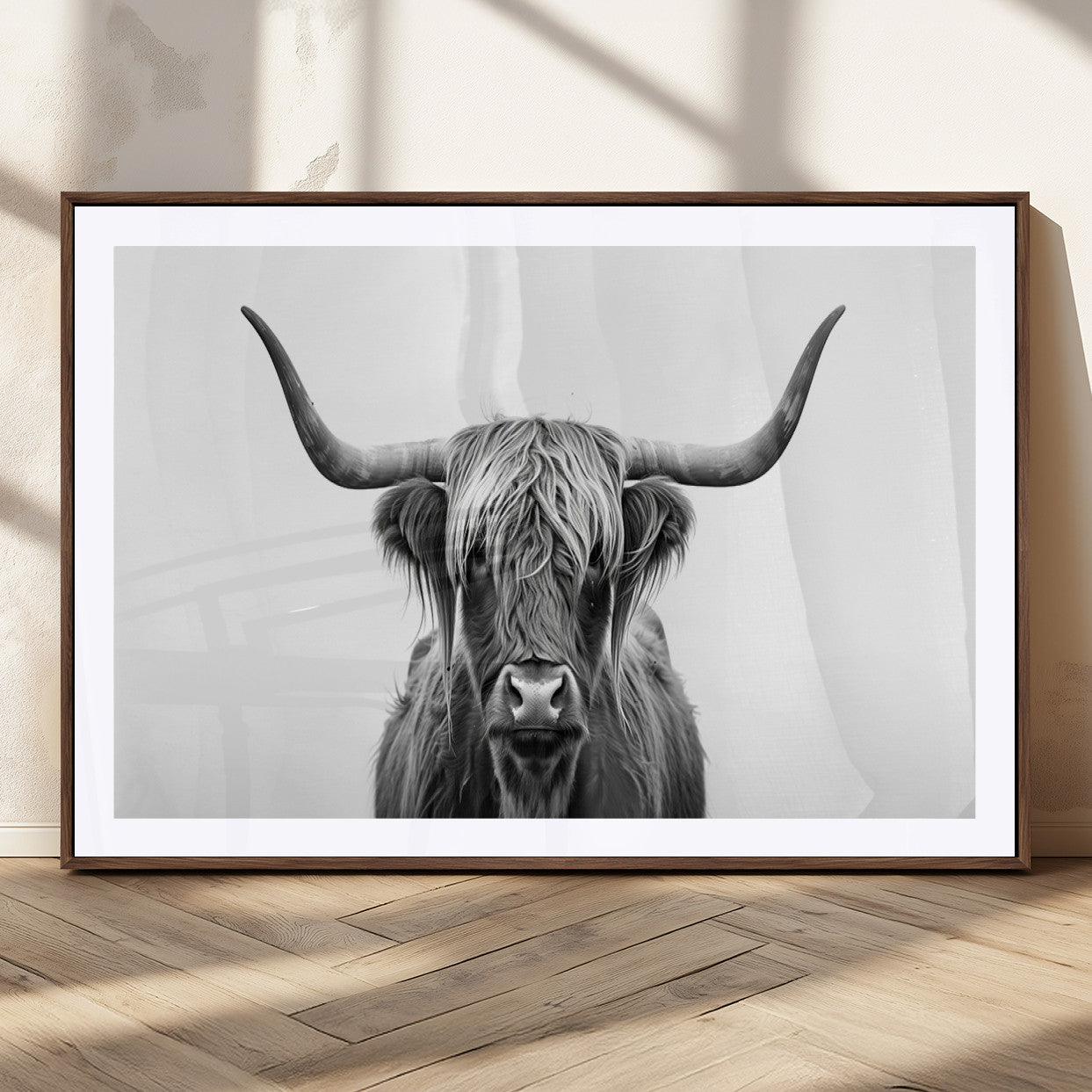MGC-FP-36x24 - Highland Wall Art Canvas Print – Minimalist Black and White Farmhouse Décor, Ready to Hang