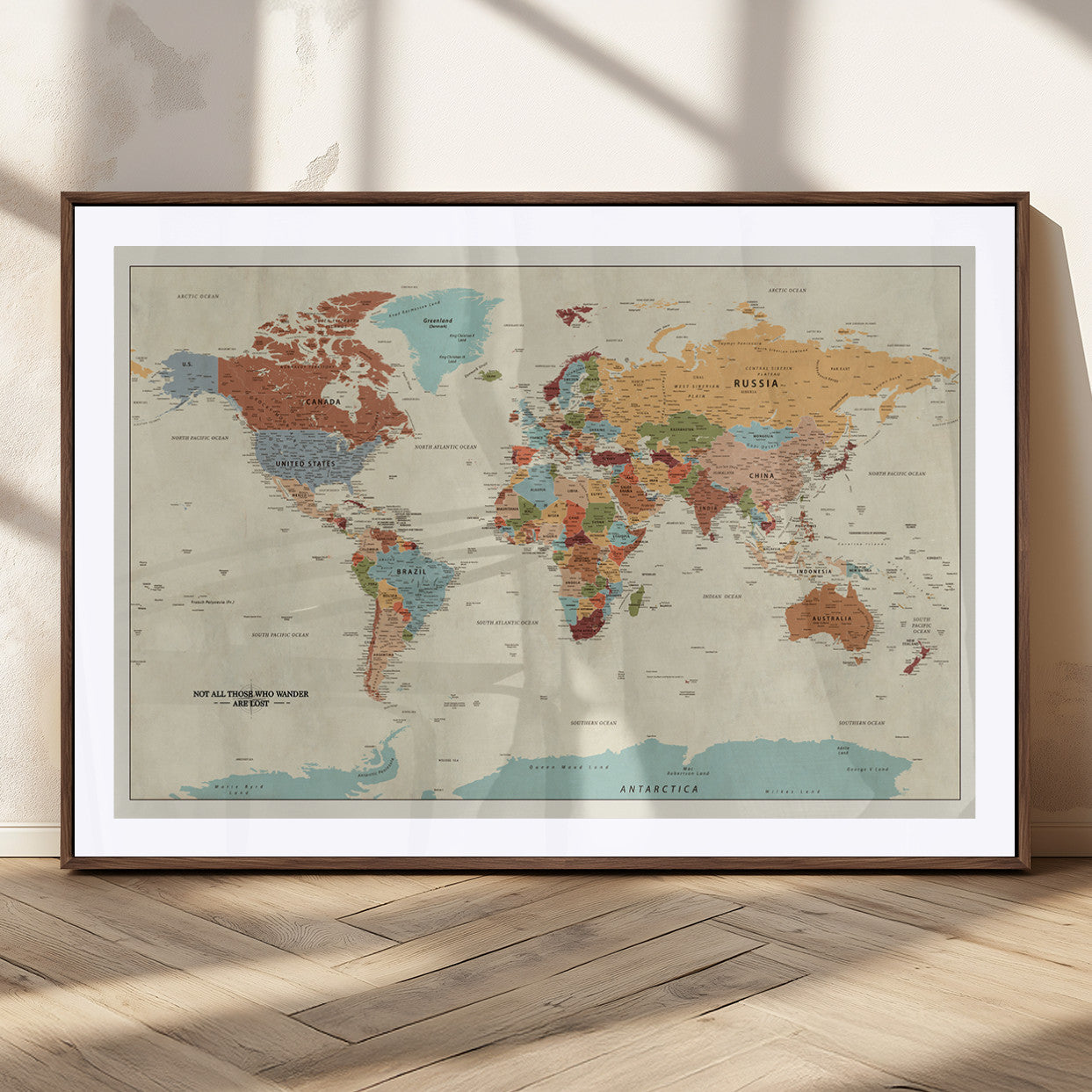 MGC-FP-36x24 - Push Pin World Map Canvas Print – Framed Wall Art for Couples to Track Their Travels – Anniversary
