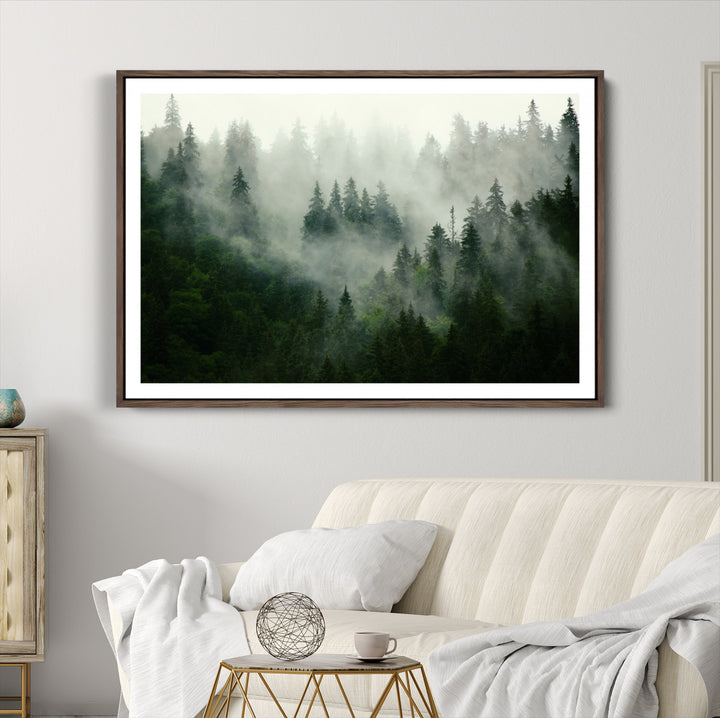 Misty Forest Wall Art Canvas Print - Foggy Forest Landscape Canvas Wall Art – Serene Triptych Nature Print – Woodland Landscape Decor