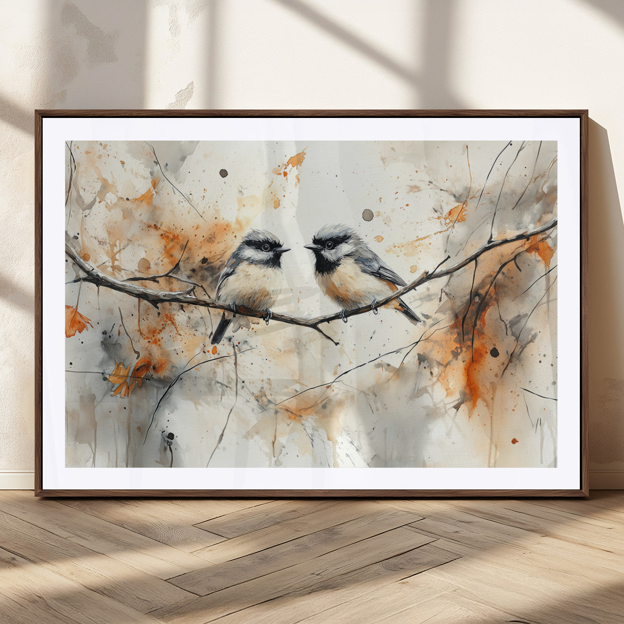 MGC-FP-36x24 - Abstract Watercolor Chickadee Bird Canvas Wall Art Print - Large Bird and Branch Wall Art, Modern