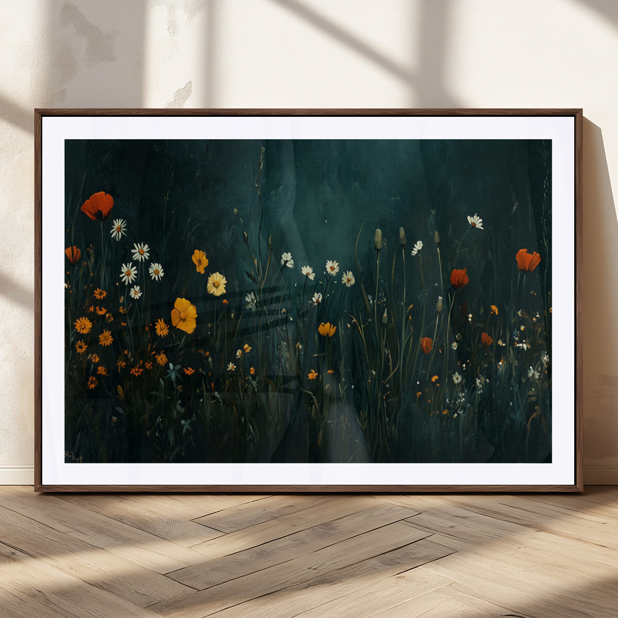 MGC-FP-36x24 - Framed Wildflower Field Wall Art, Framed Vintage Botanical Landscape Sign, Floral Decor, Modern