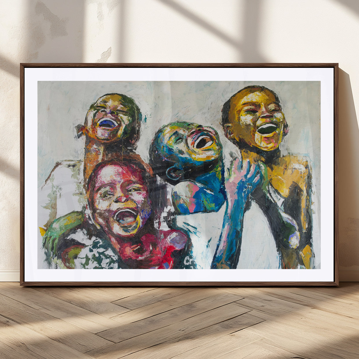 MGC-FP-36x24 - Shai Yossef Style Canvas Art - Joyful African Black Kids Impasto Painting with Vibrant Brushstrokes,
