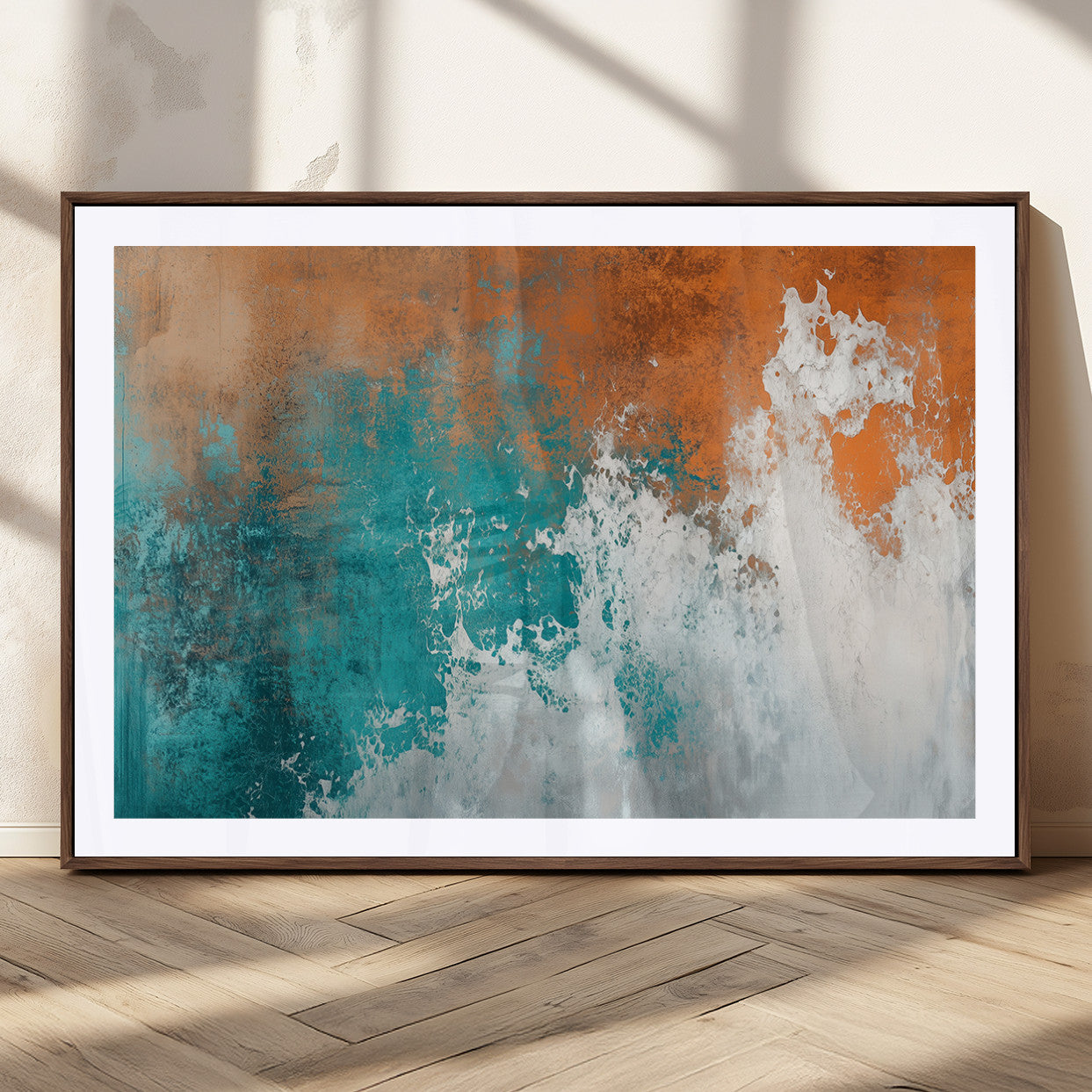 MGC-FP-36x24 - Vintage Abstract Print - Bold Teal and Orange Canvas Wall Art - Retro-Vintage Abstract Orange Canvas