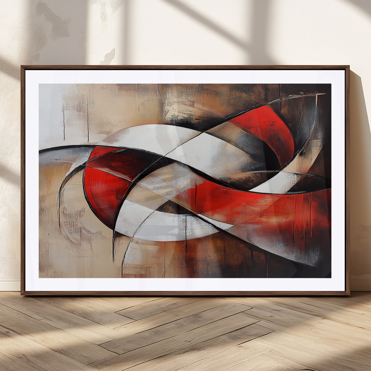 MGC-FP-36x24 - Abstract Wall Art - Modern Red and White Canvas Wall Art Print - Bold Geometric Abstract Canvas for