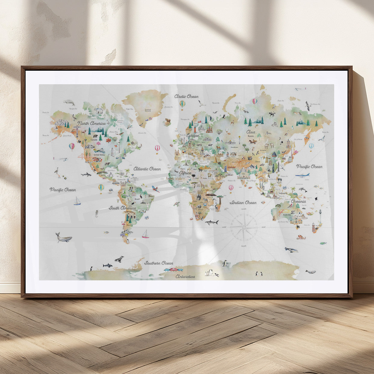 MGC-FP-36x24 - Push Pin World Map Canvas Print – Framed Wall Art for Couples to Track Their Travels – Anniversary