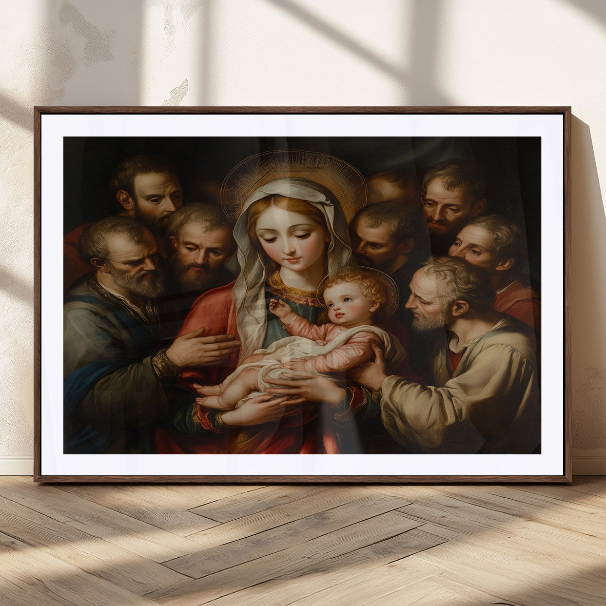 MGC-FP-36x24 - Religious Canvas Wall Art Print - Madonna and Child with Apostles Art Print - Classic Christian