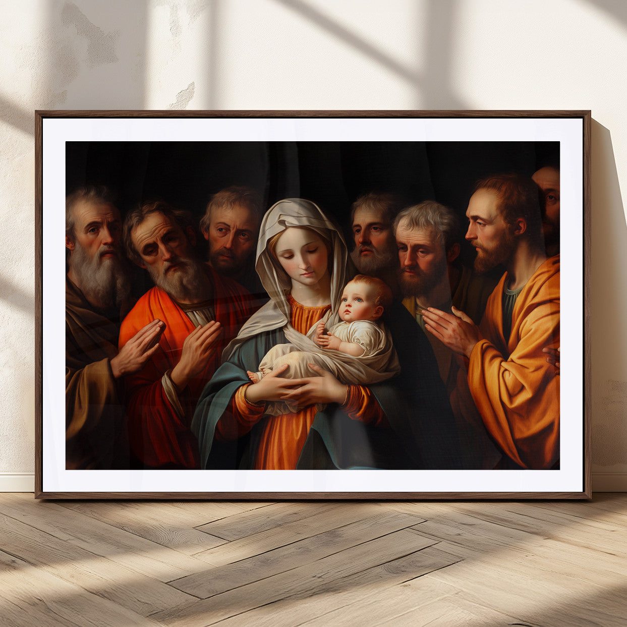 MGC-FP-36x24 - Religious Canvas Wall Art Print - Madonna and Child with Apostles Art Print - Classic Christian