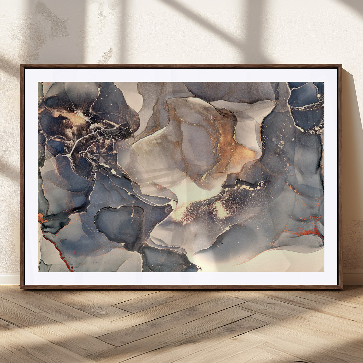 MGC-FP-36x24 - Abstract Blue and Gold Wall Art - Fluid Ink Artwork - Modern Luxury Wall Decor for Contemporary