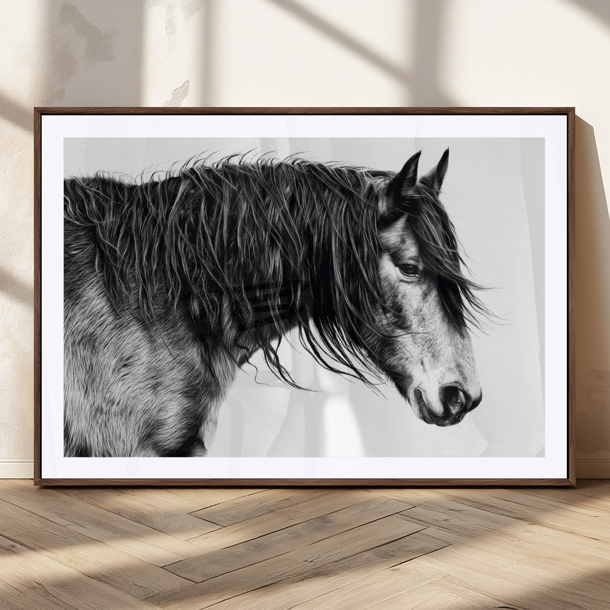 MGC-FP-36x24 - Black Horse Wall Art Canvas Print for Farmhouse Decor and Woodland Decoration